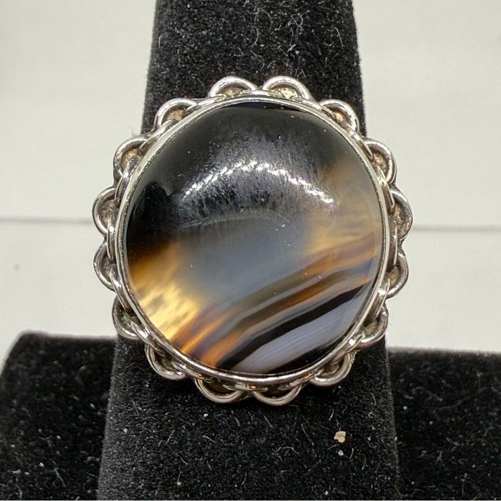 925 Sterling Silver and Black Stone Ring size 9